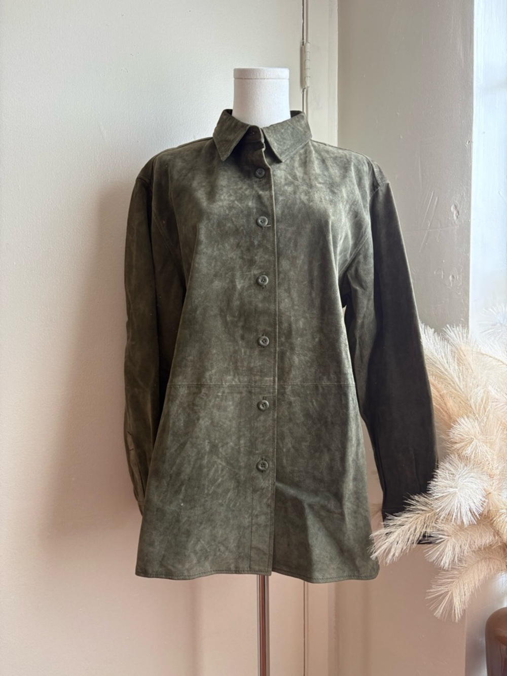 sonoma forest green suede leather shacket